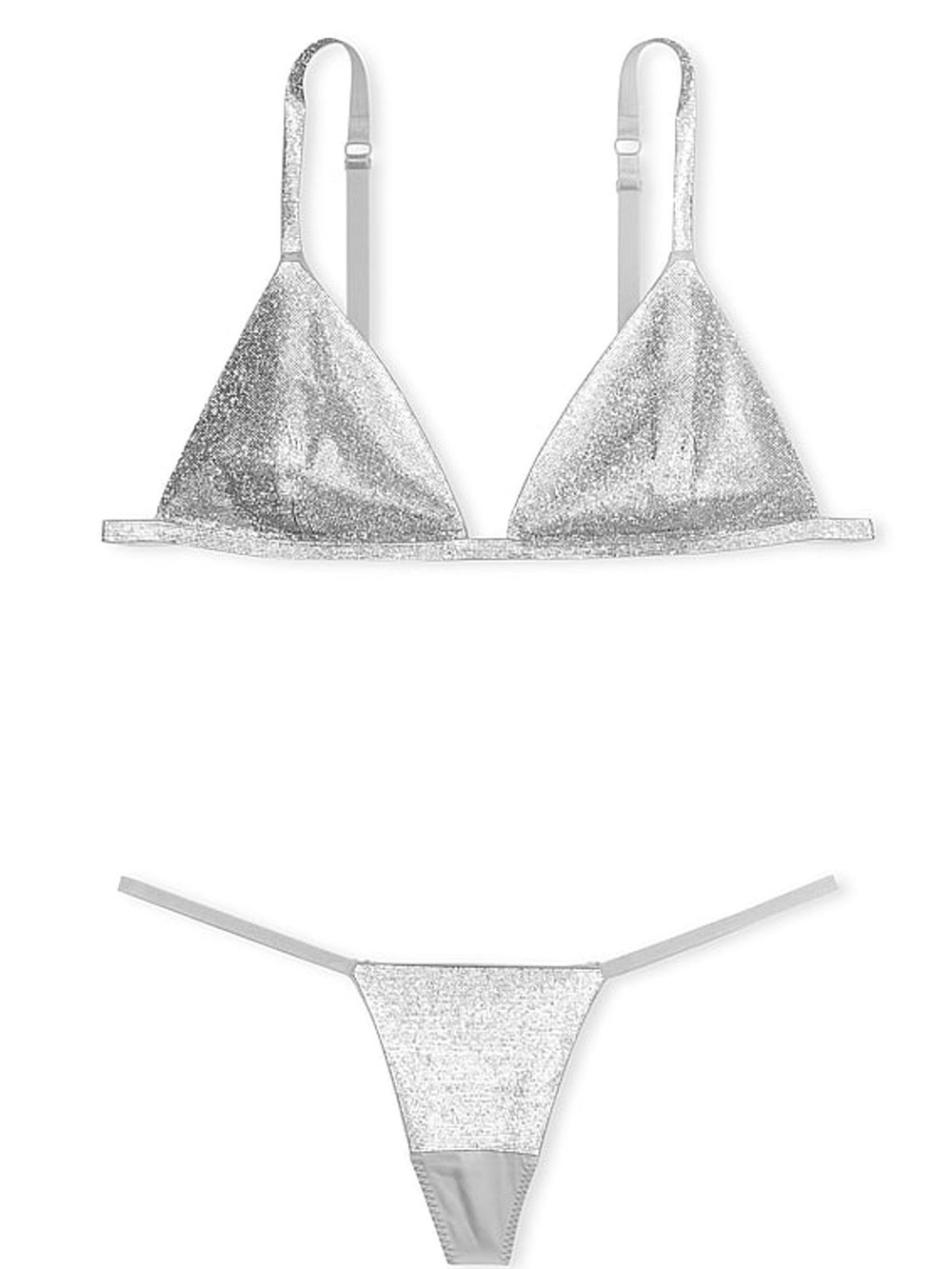 Victoria’s Secret Shine Triangle Bralette & V-String Panty Set Delfin Grey SZ L